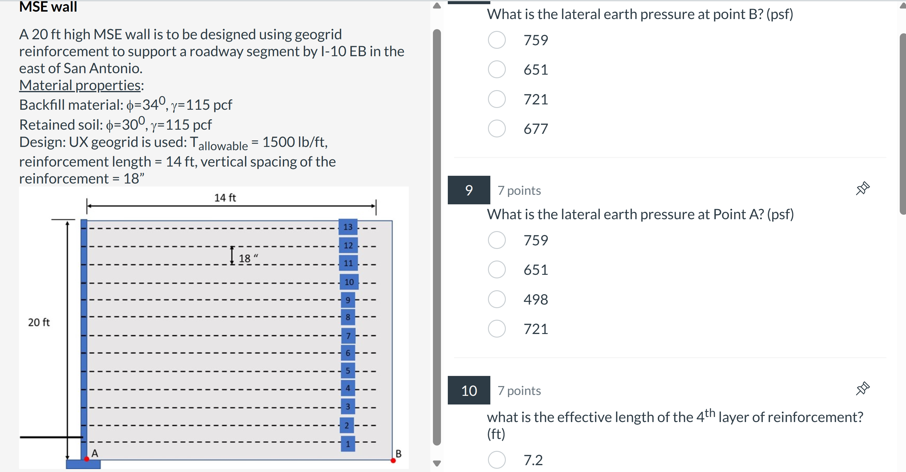 What is the lateral earth pressure at point B ? (