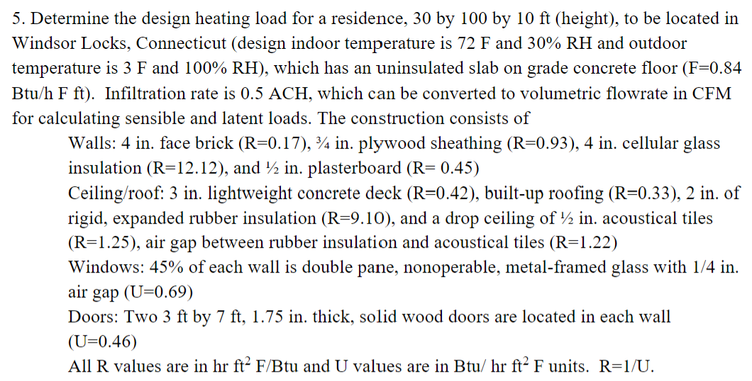 Determine the design heating load for a