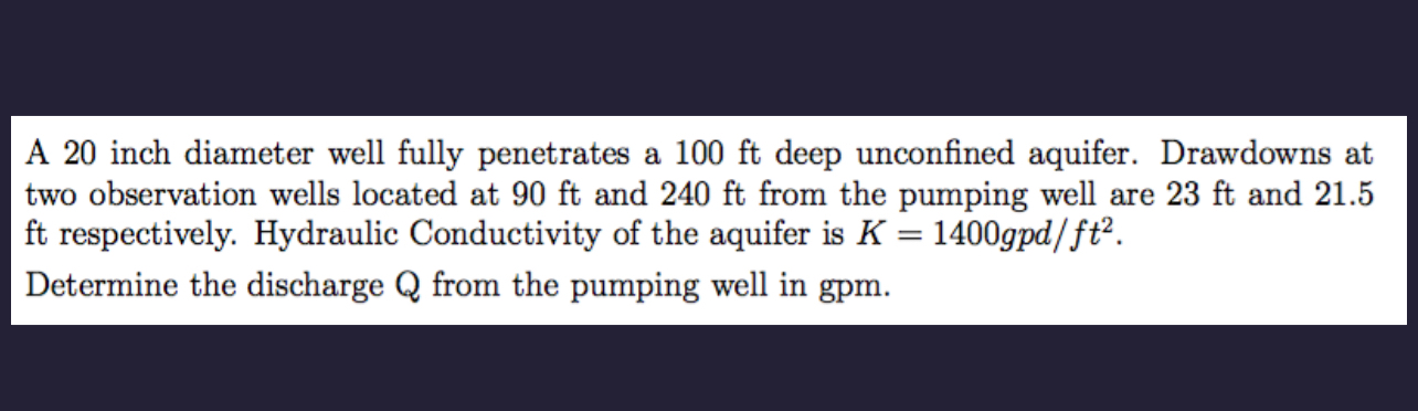 A 2 0 inch diameter well fully penetrates a 1 0 0