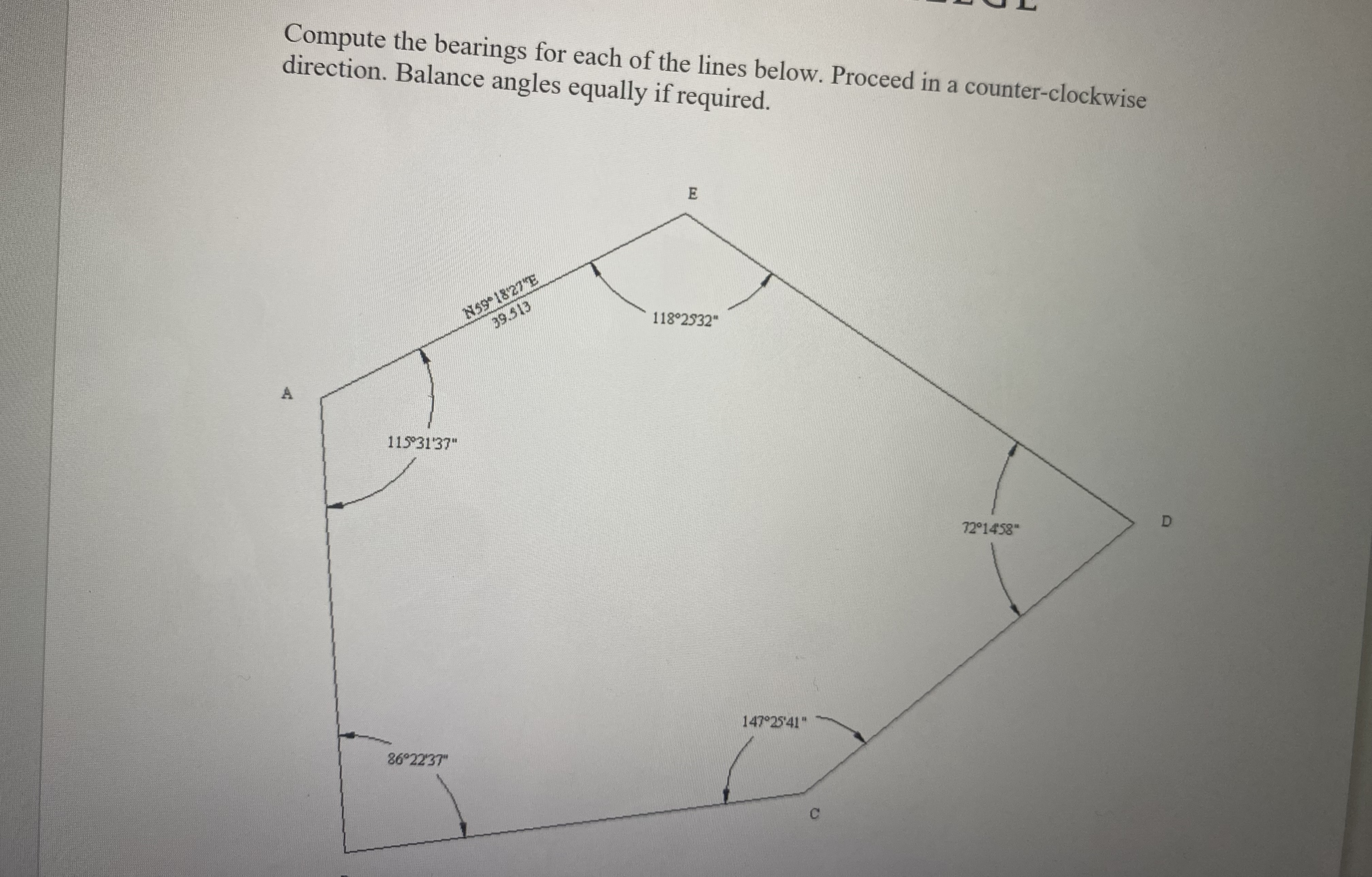 Compute the bearings for each of the lines below.