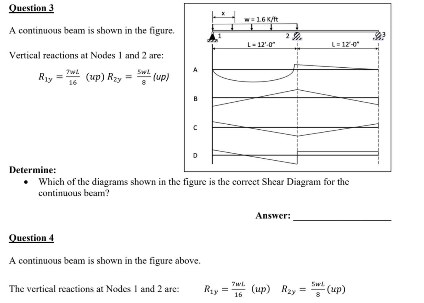 Question 3 A continuous beam is shown in the