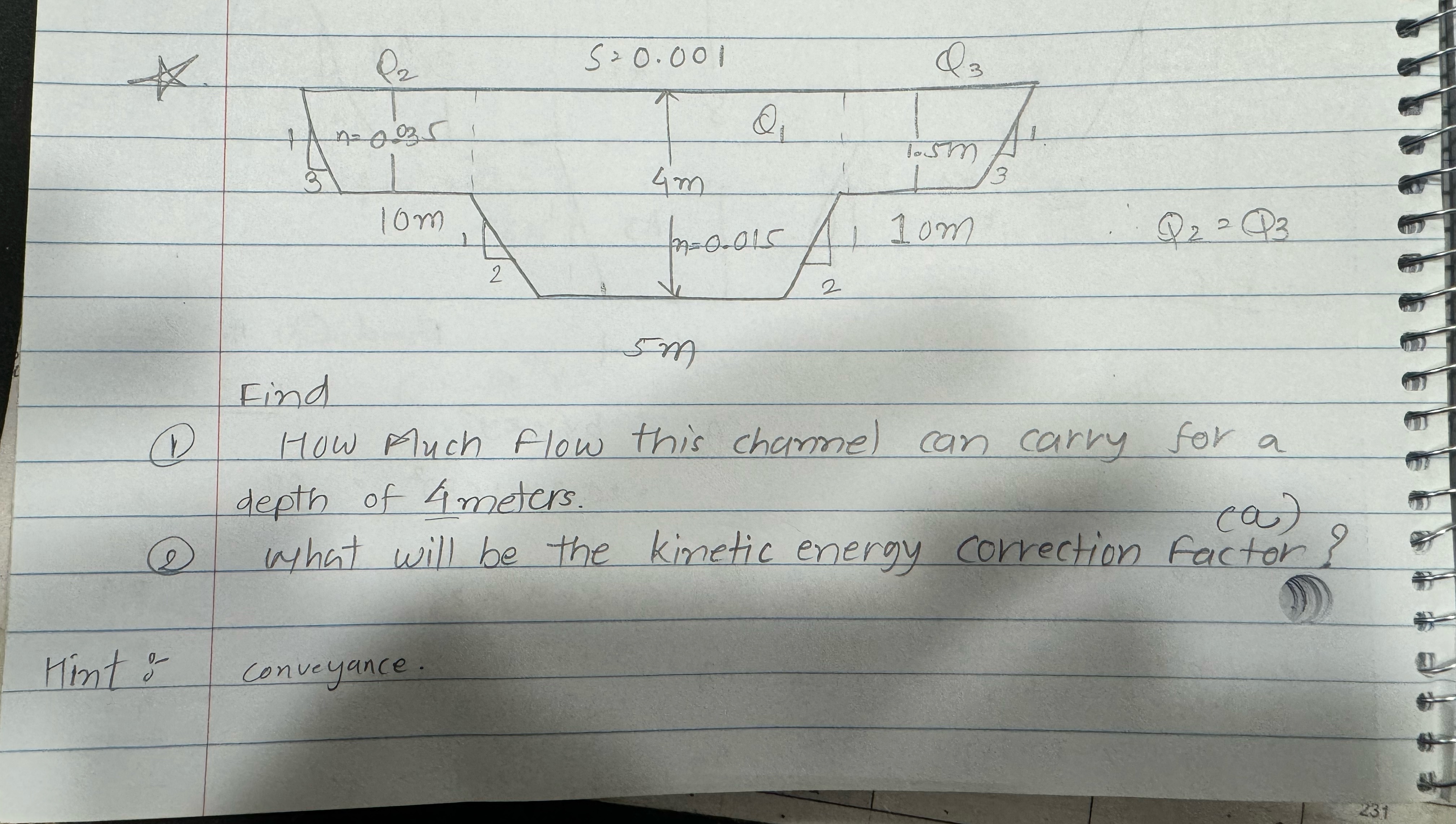 x Find ( 1 ) How Much flow this chamel can carry