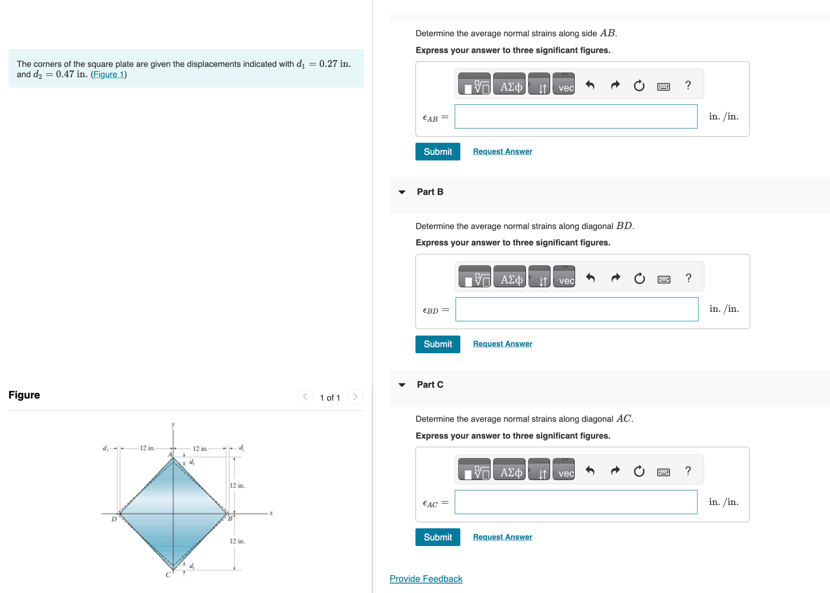 The corners of the square plate are given the