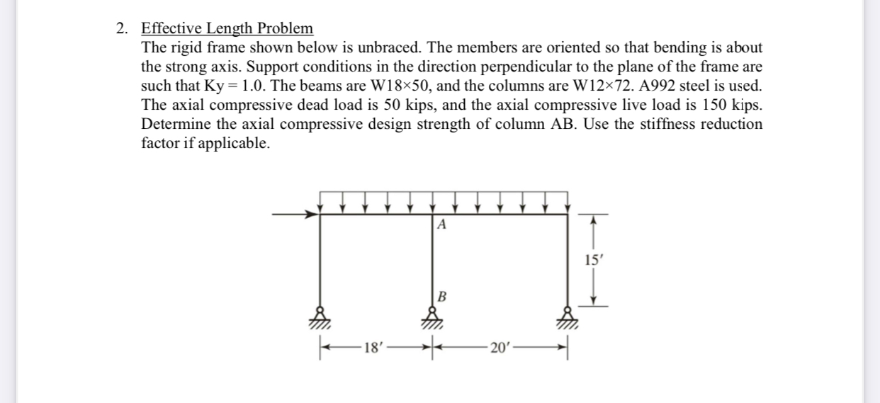 Effective Length Problem The rigid frame shown