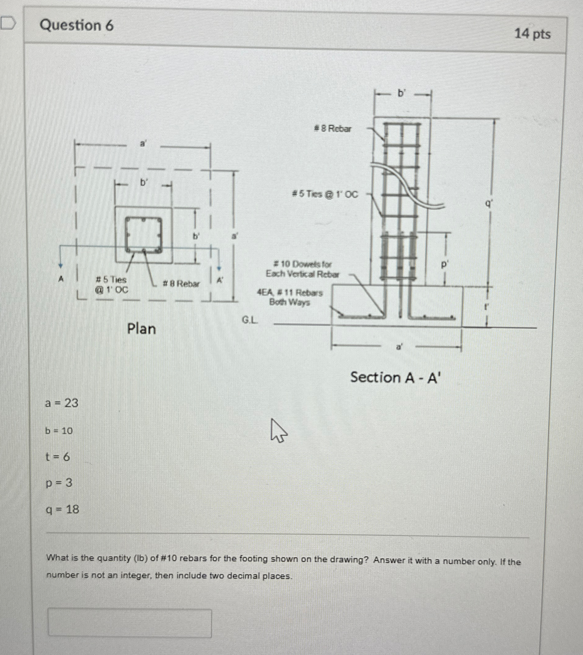 Question 6 Section A - A ' a = 2 3 b = 1 0 t = 6