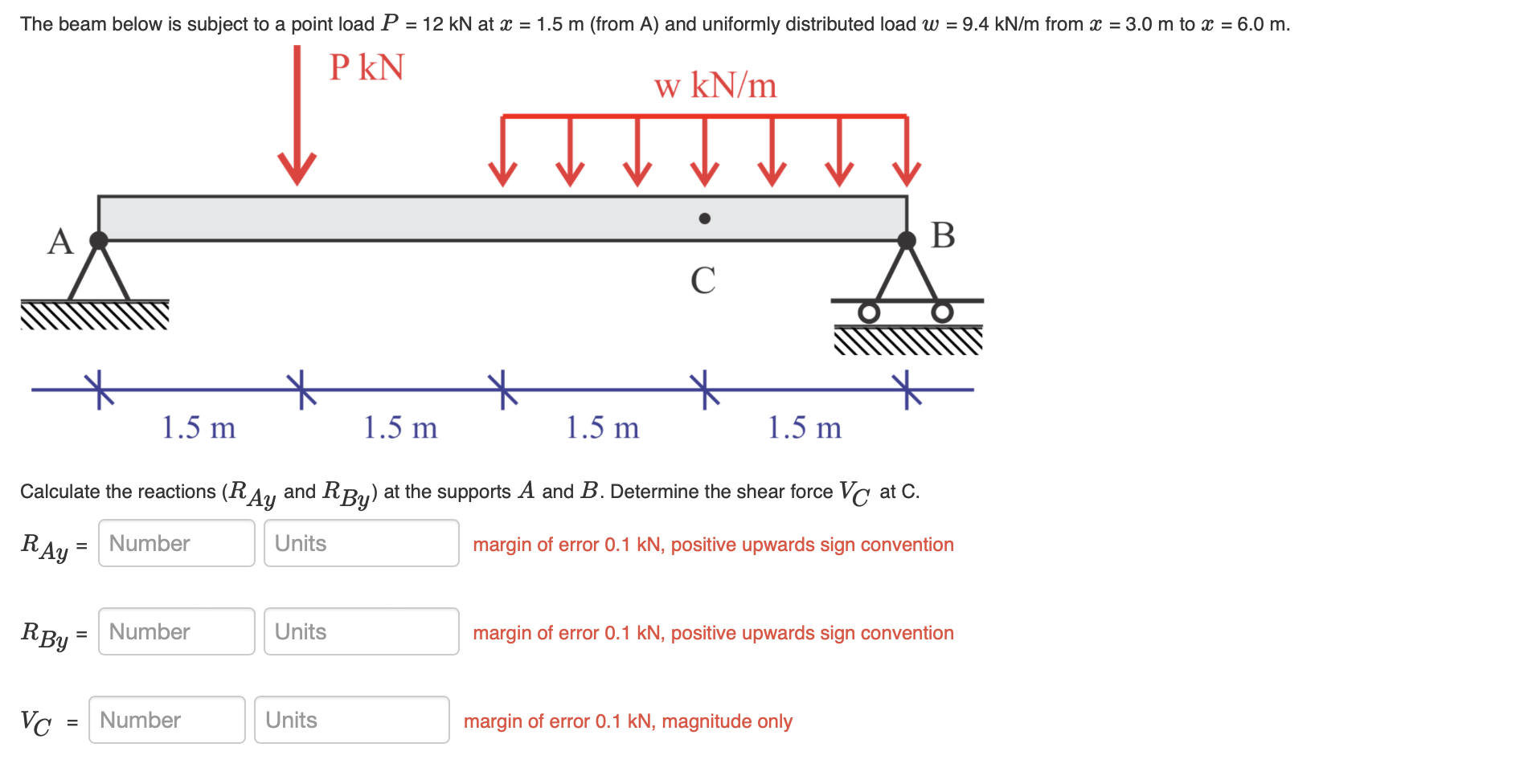 The beam below is subject to a point load P = 1 2