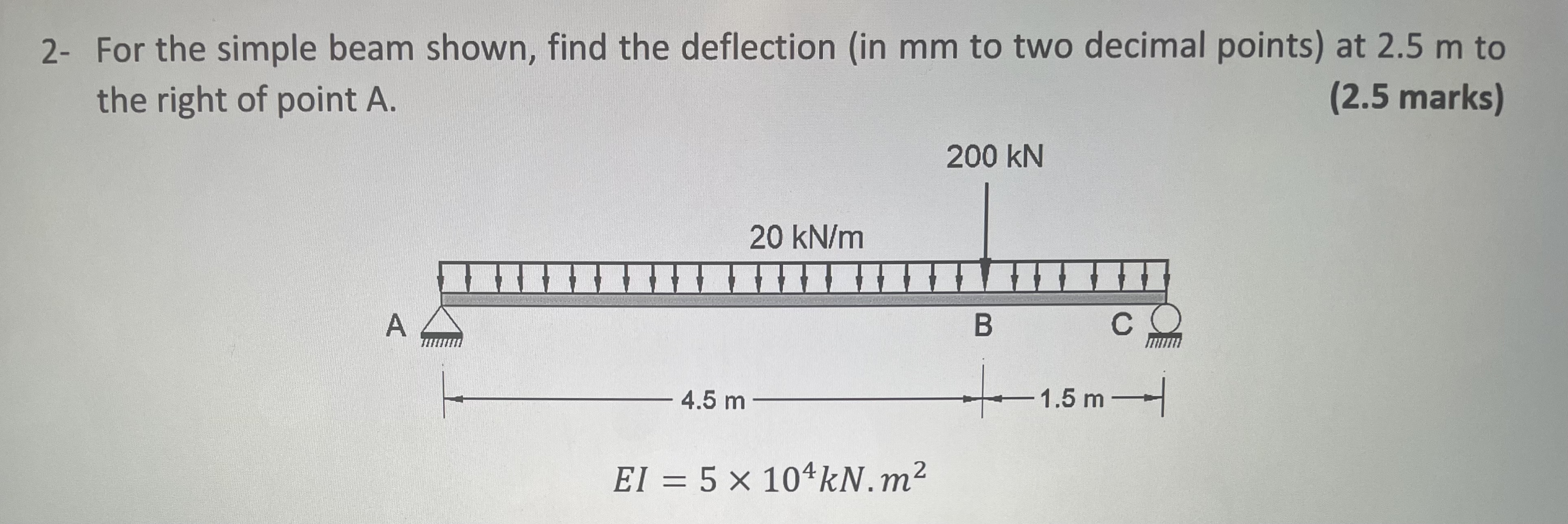 2 - For the simple beam shown, find the