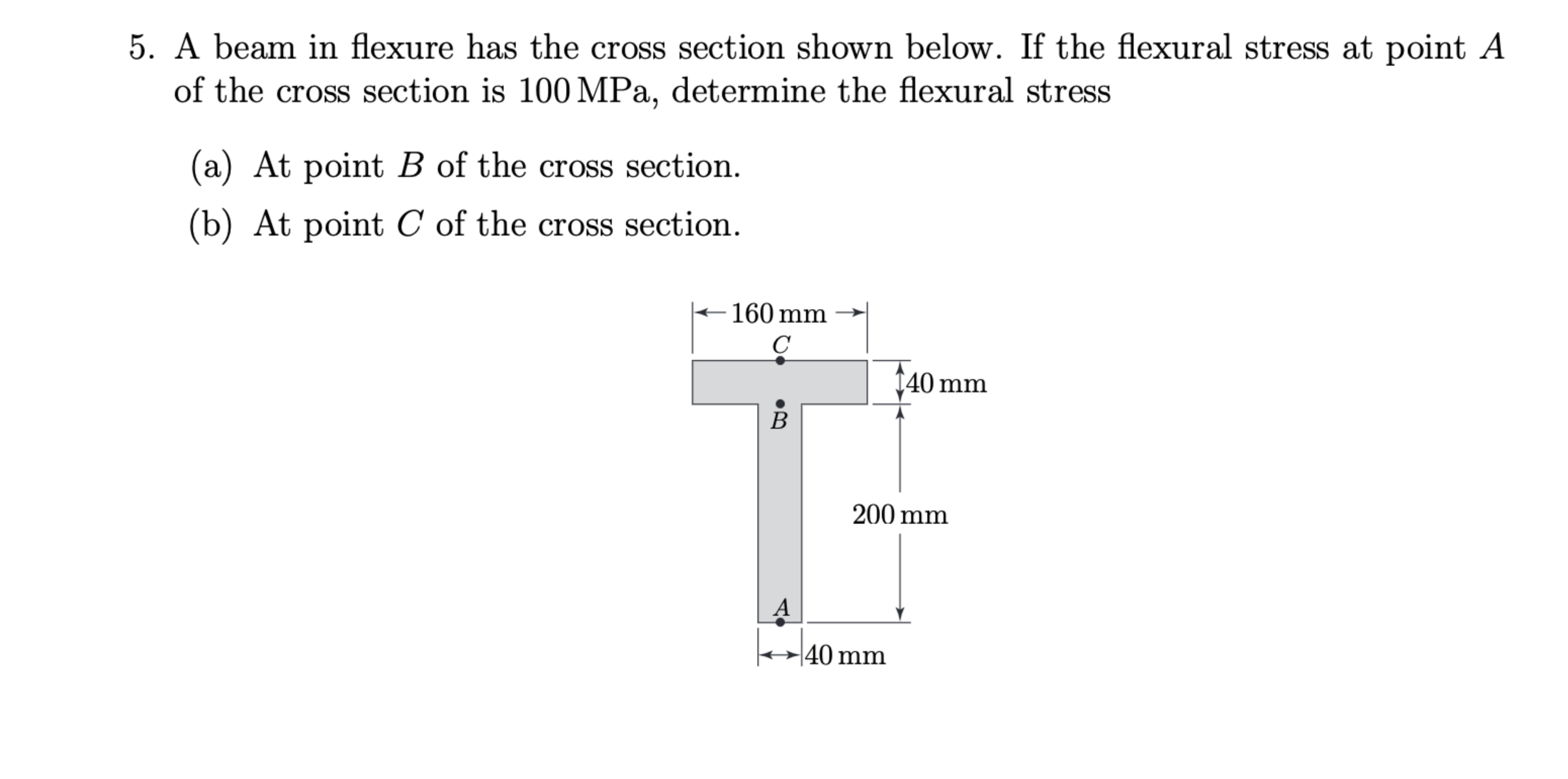 A beam in flexure has the cross section shown