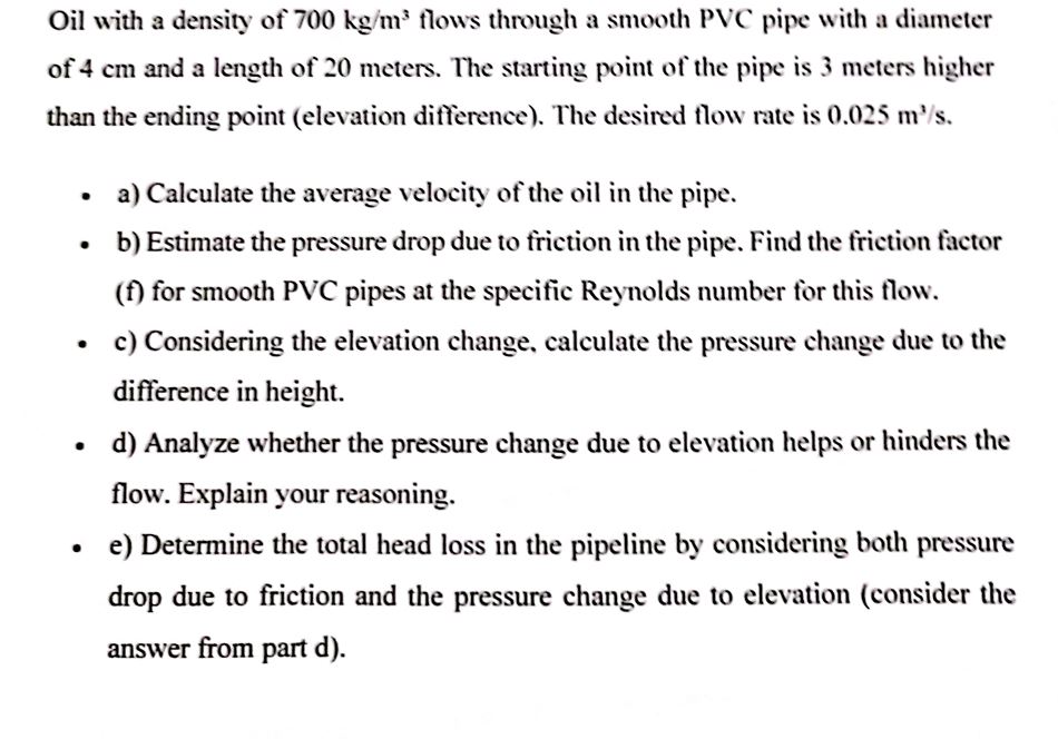 Oil with a density of 7 0 0 k g m 3 flows through