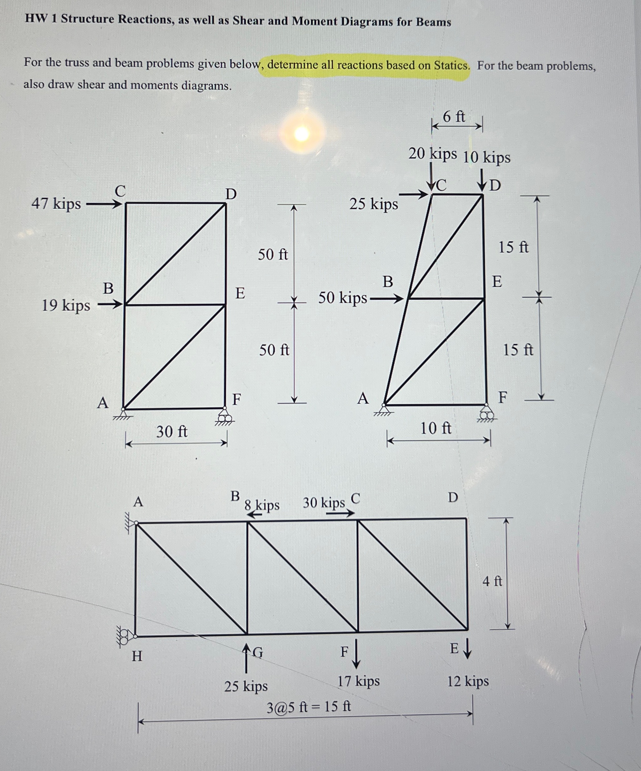 HW 1 Structure Reactions, as well as Shear and