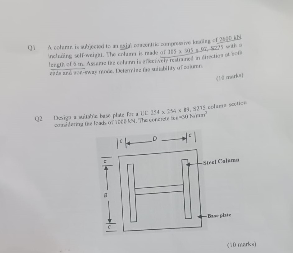 Q 1 A column is subjected to an axial concentric