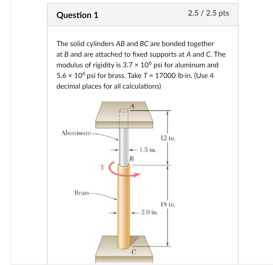 The solid cylinders AB and BC are bonded together