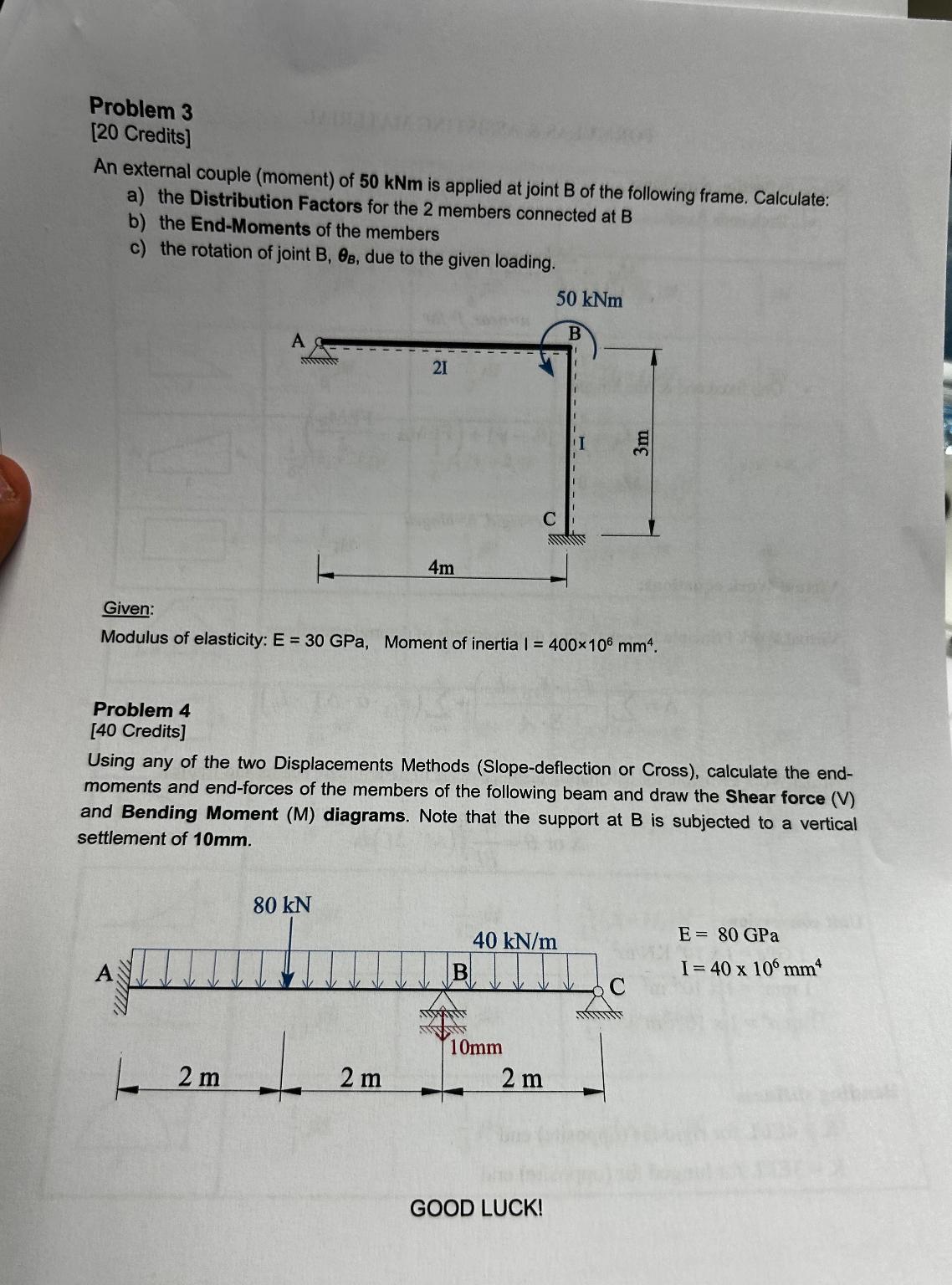 Problem 3 [ 2 0 Credits ] An external couple (