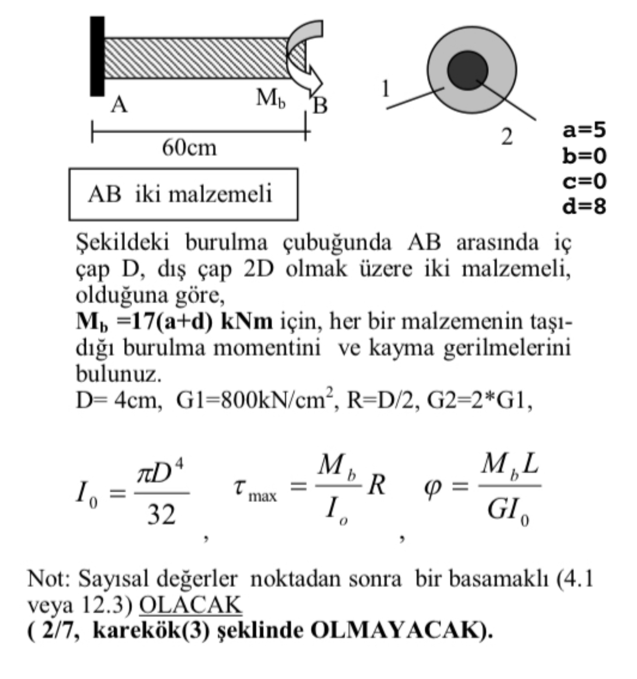 AB iki malzemeli a = 5 b = 0 c = 0 d = 8 ekildeki