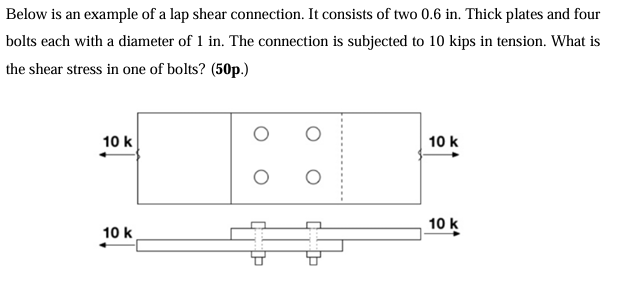 Below is an example of a lap shear connection. It