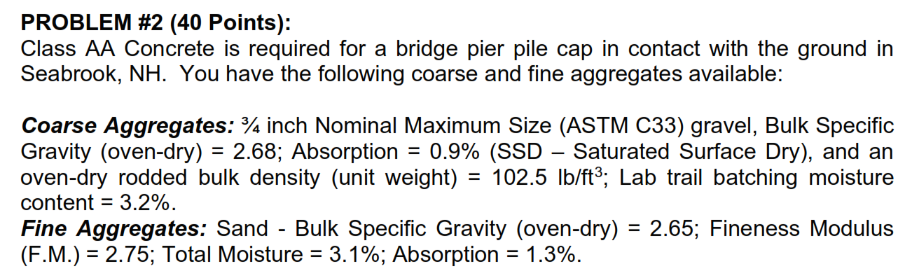 PROBLEM # 2 ( 4 0 Points ) : Class AA Concrete is