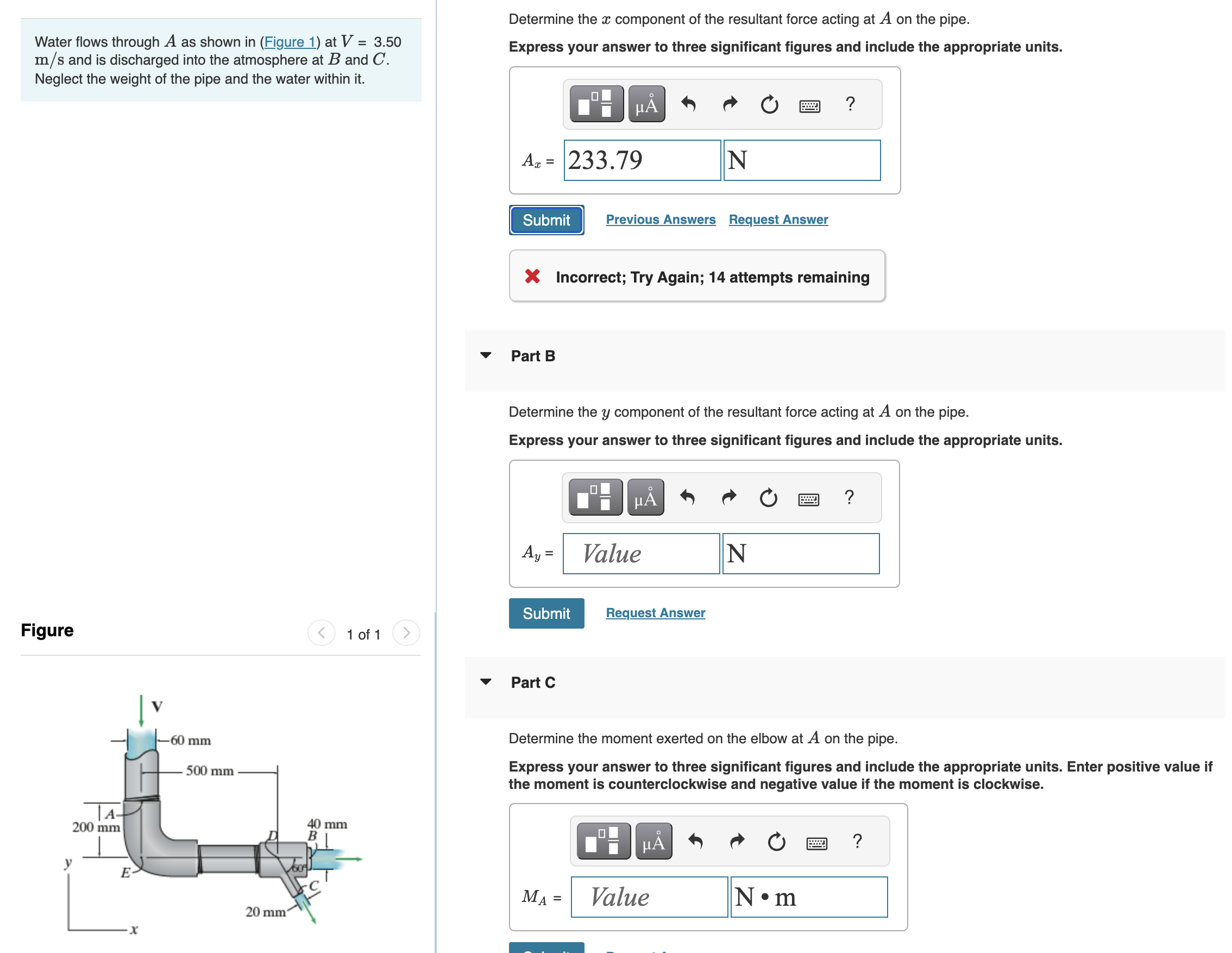 Water flows through A as shown in ( Figure 1 ) at