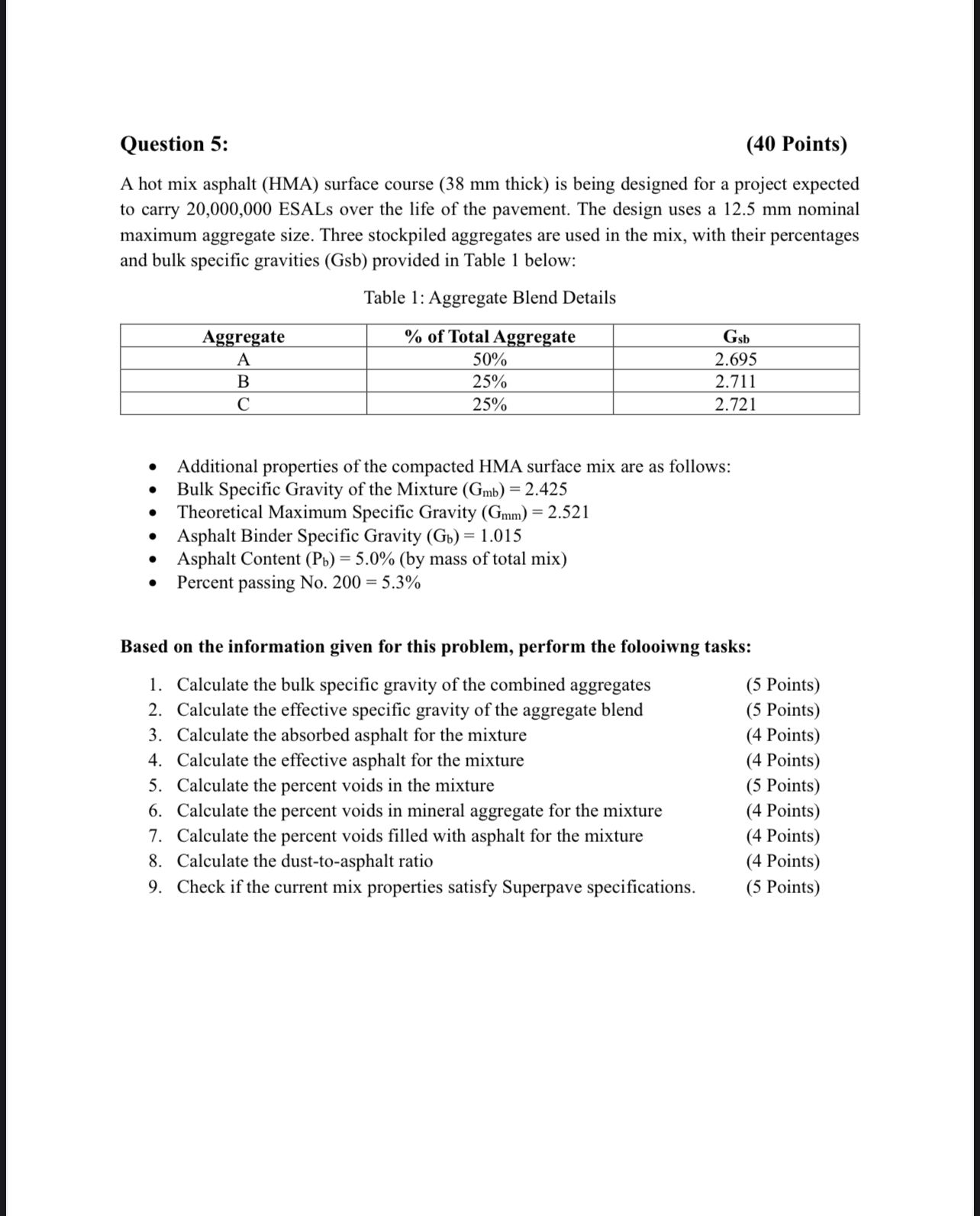 Question 5 : A hot mix asphalt ( HMA ) surface