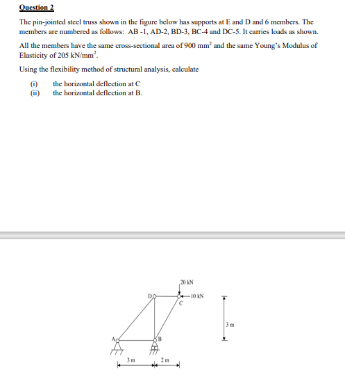 Question 2 The pin - jointed steel truss shown in