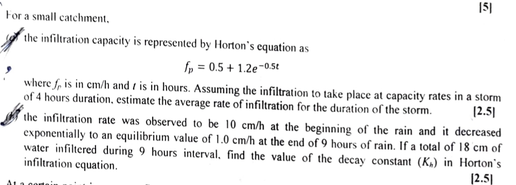 For a small catchment, a ) the infiltration