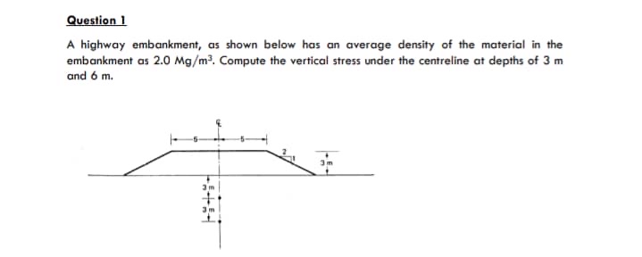 Question 1 A highway embankment, as shown below