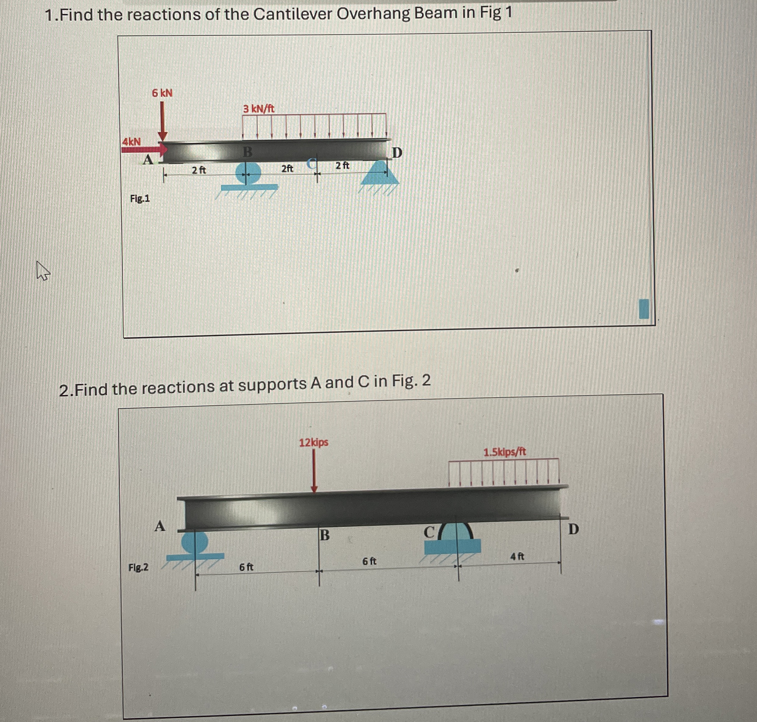 Find the reactions of the Cantilever Overhang