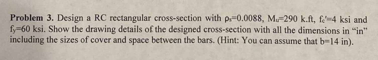 Problem 3 . Design a R C rectangular cross -
