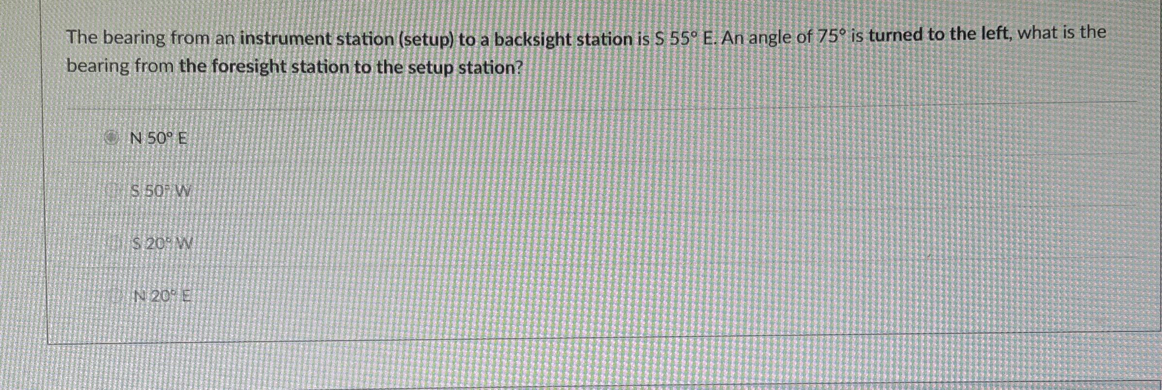 The bearing from an instrument station ( setup )