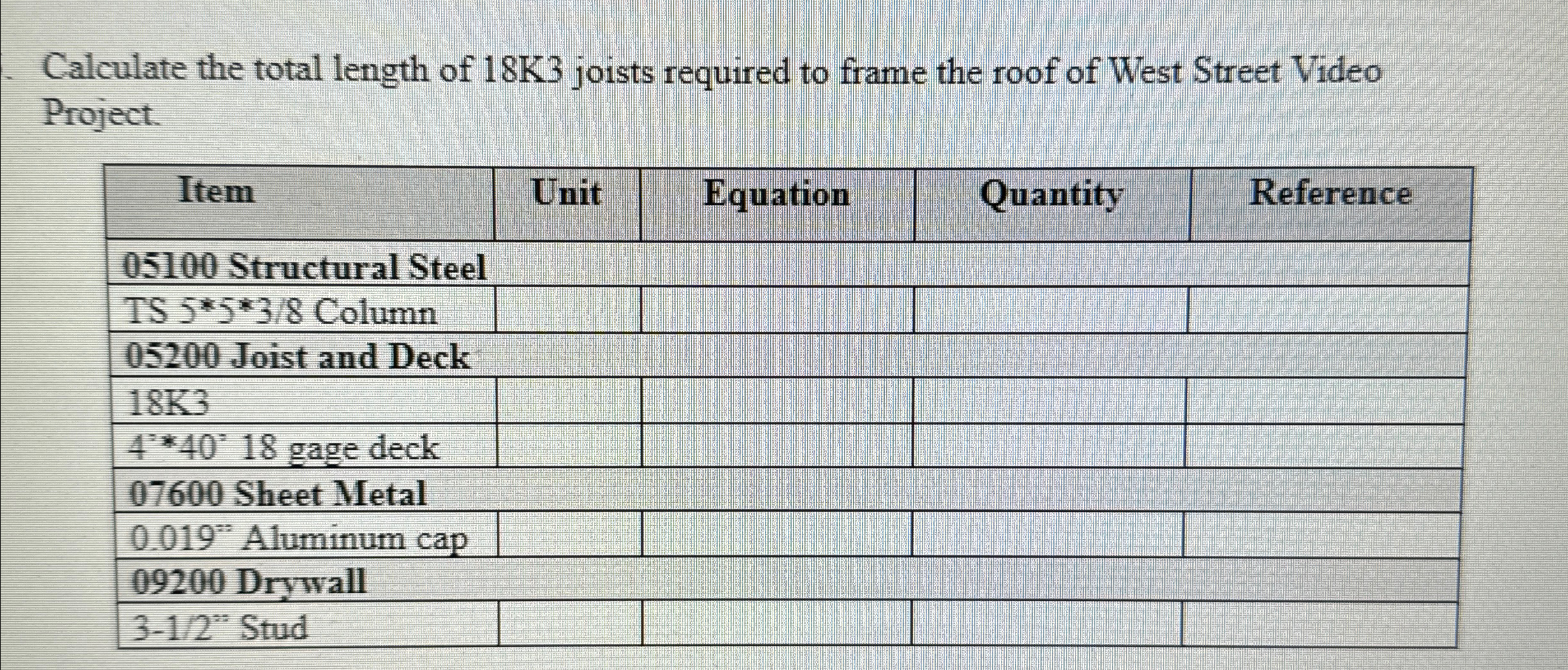 Calculate the total length of 1 8 K 3 joists