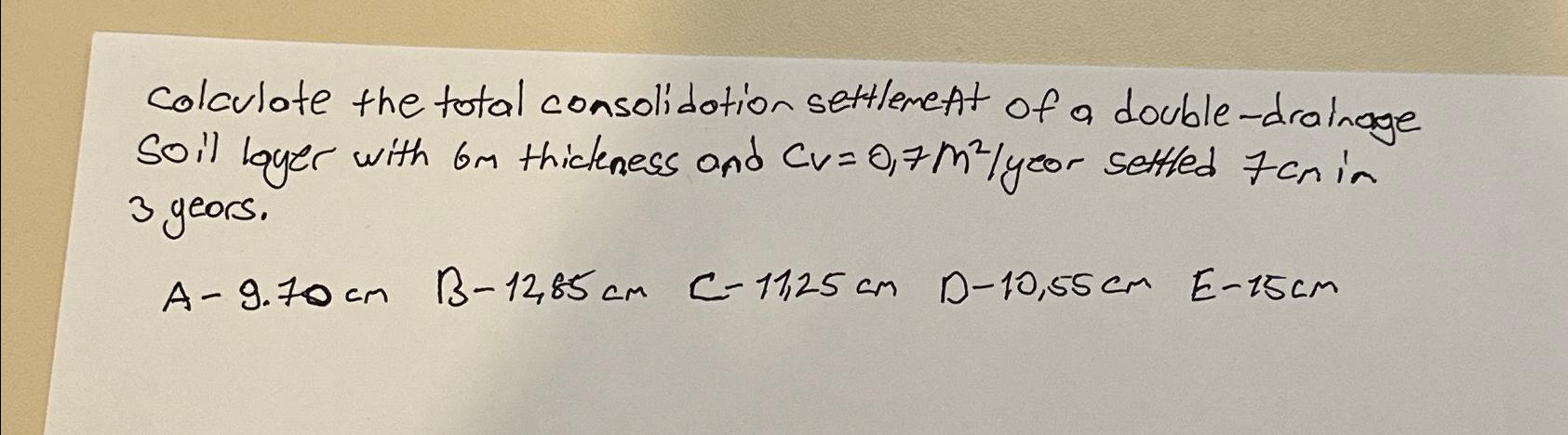 Calculate the total consolidation settlement of a