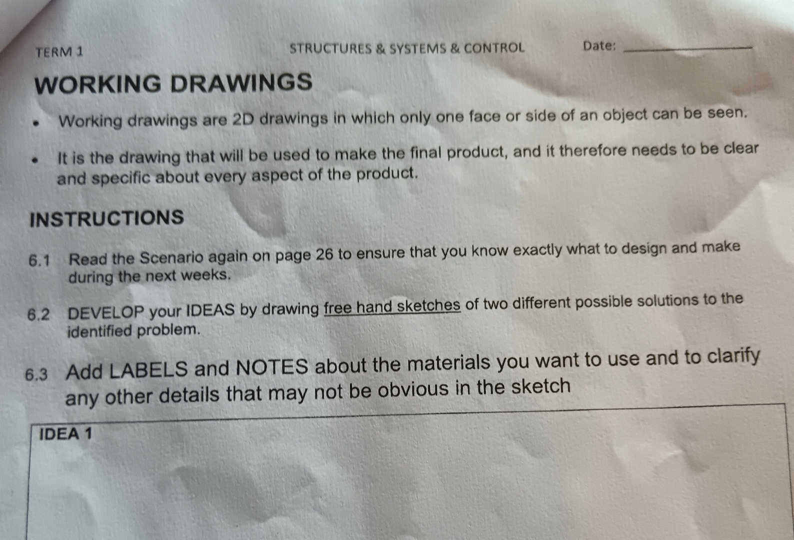 TERM 1 STRUCTURES & SYSTEMS & CONTROL Date