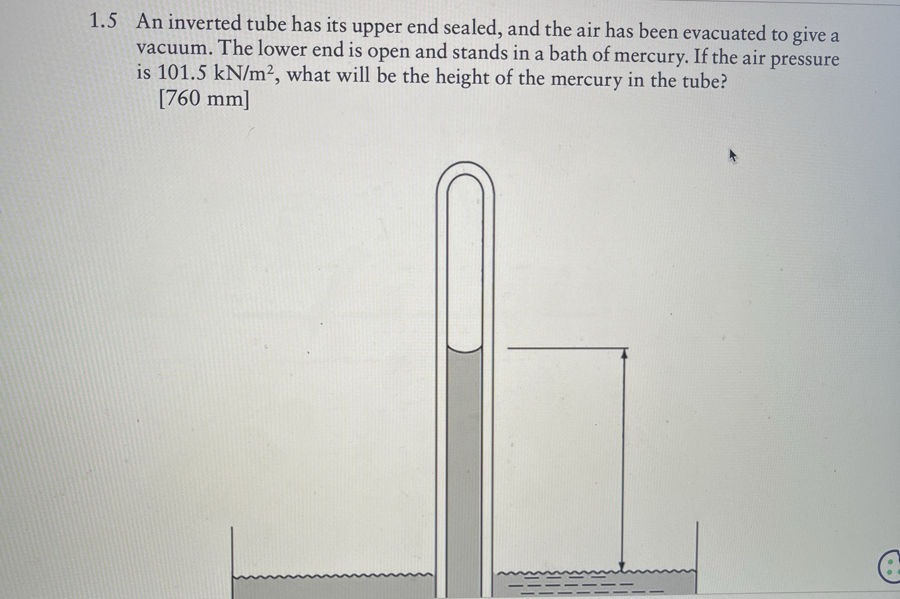 1 . 5 An inverted tube has its upper end sealed,