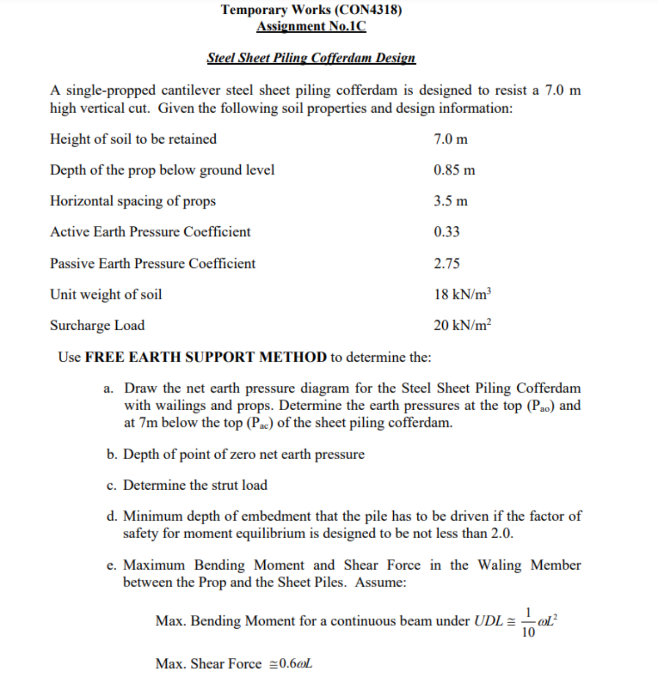Temporary Works ( CON 4 3 1 8 ) Assignment No . 1