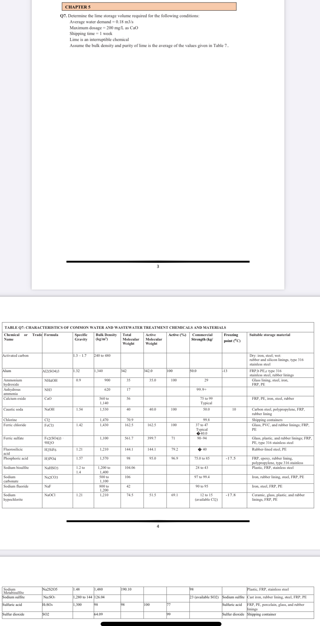 7 . Determine the lime storage volume required