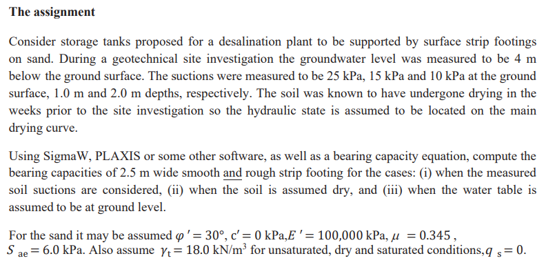 The assignment Consider storage tanks proposed