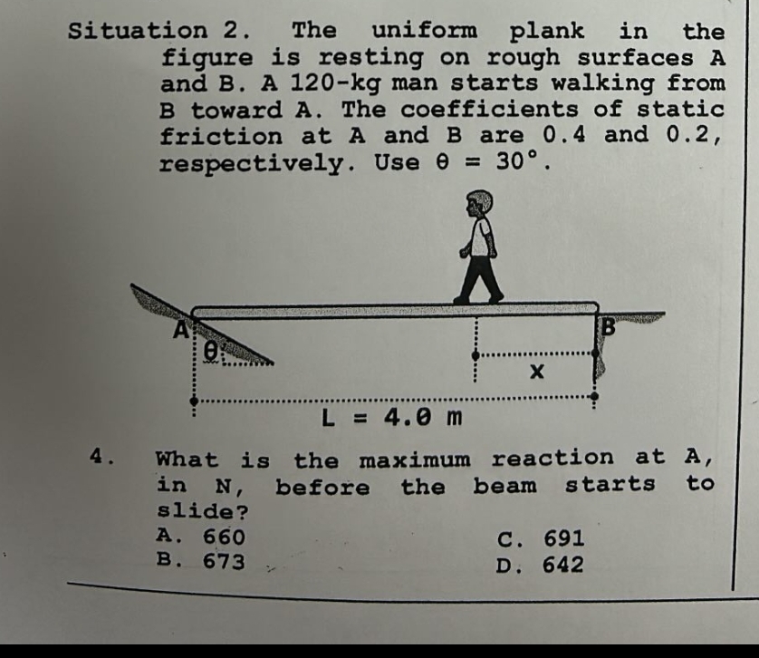 Situation 2 . The uniform plank in the figure is