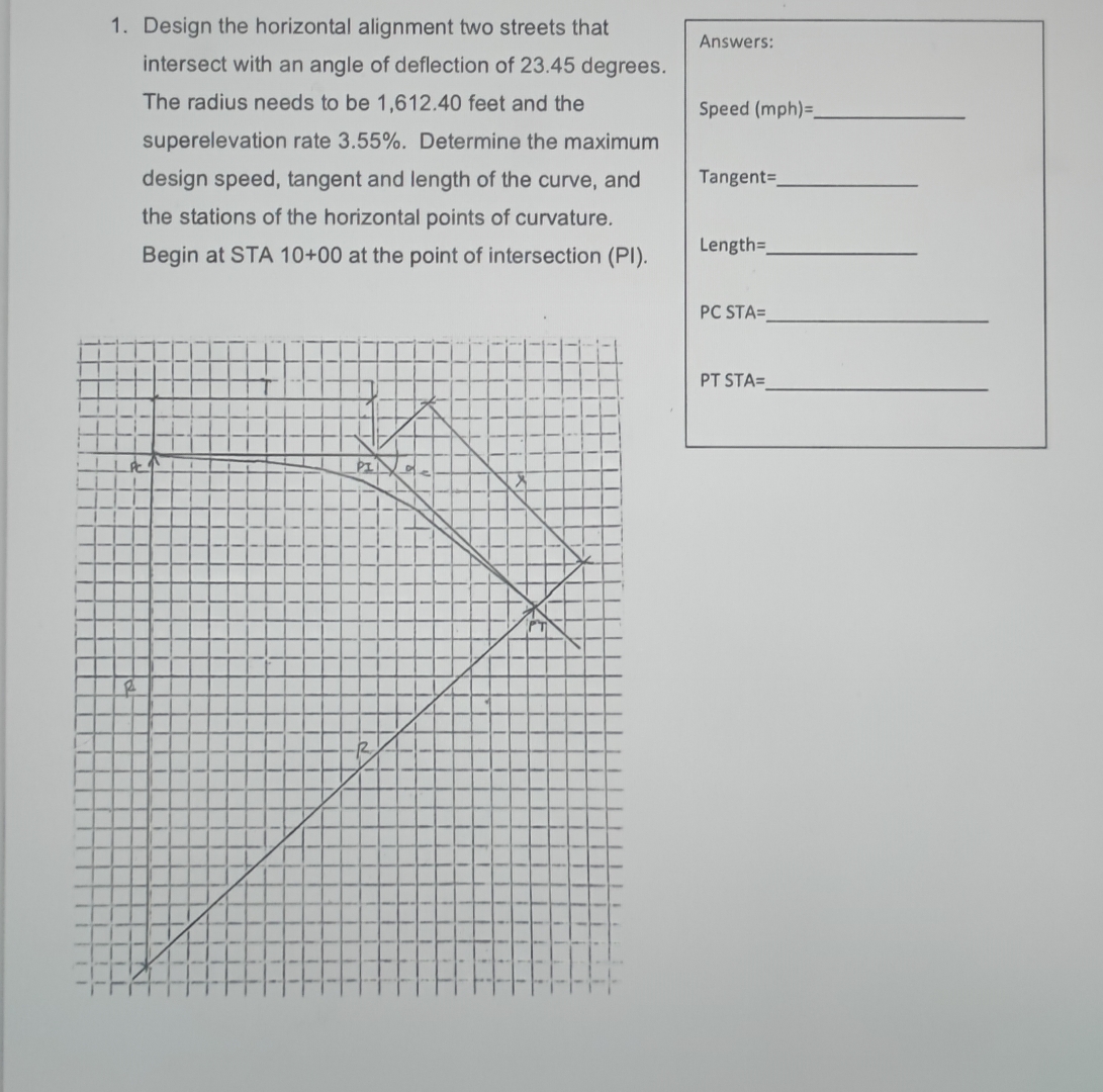Design the horizontal alignment two streets that