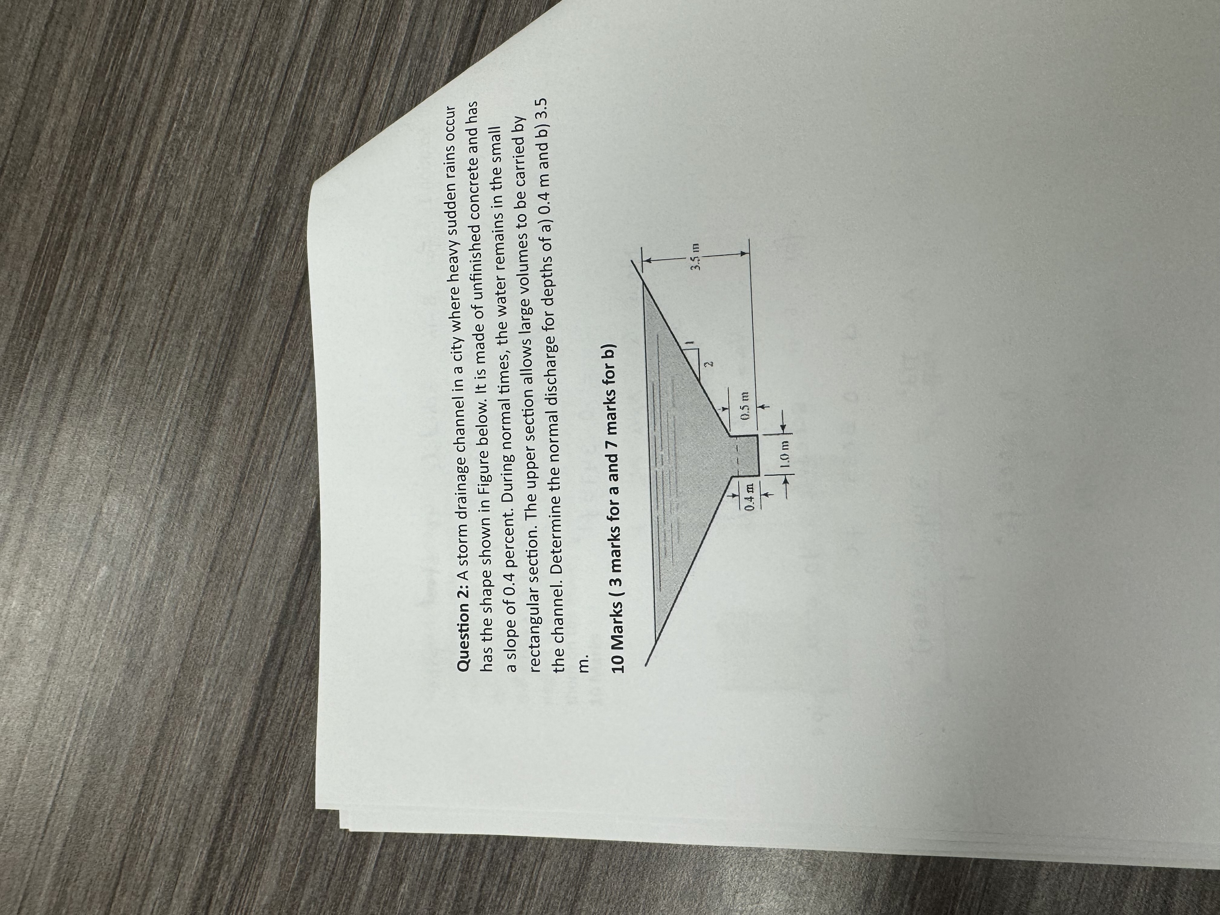 Question 2 : A storm drainage channel in a city