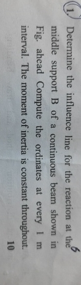 ( 1 . ) Determine the influence line for the