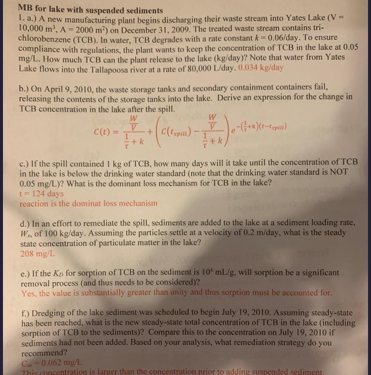 Please solve for E MB for lake with suspended