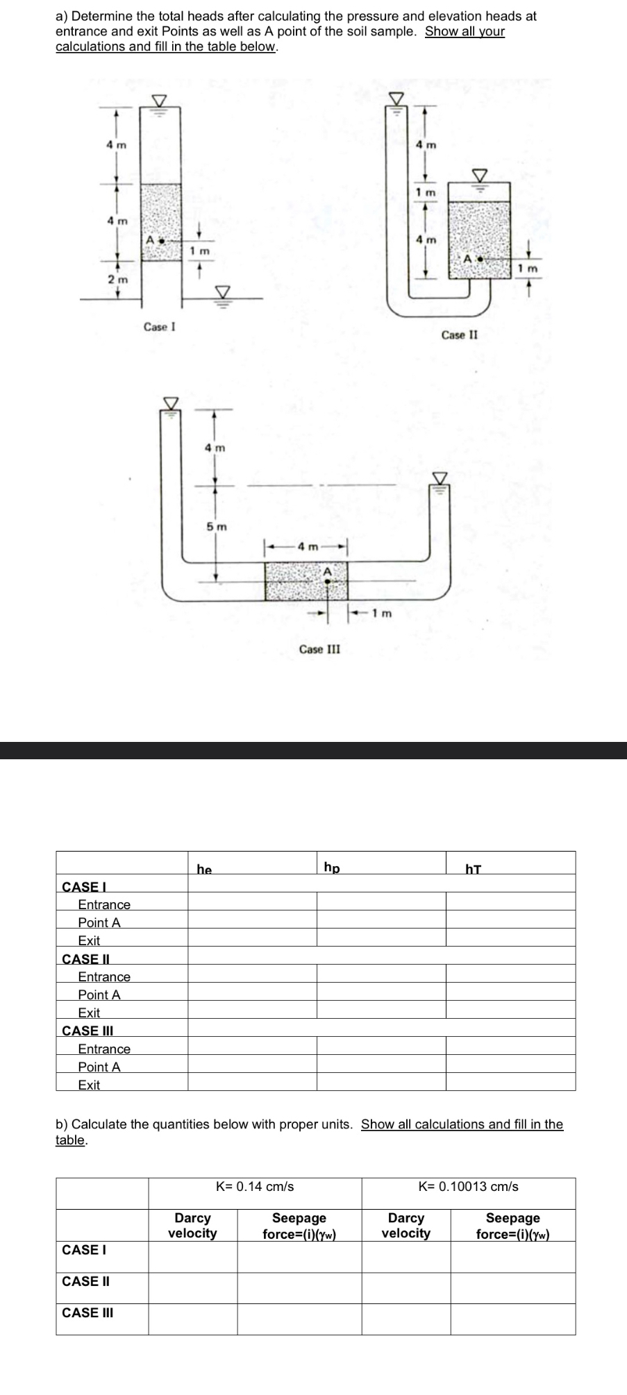 a ) Determine the total heads after calculating