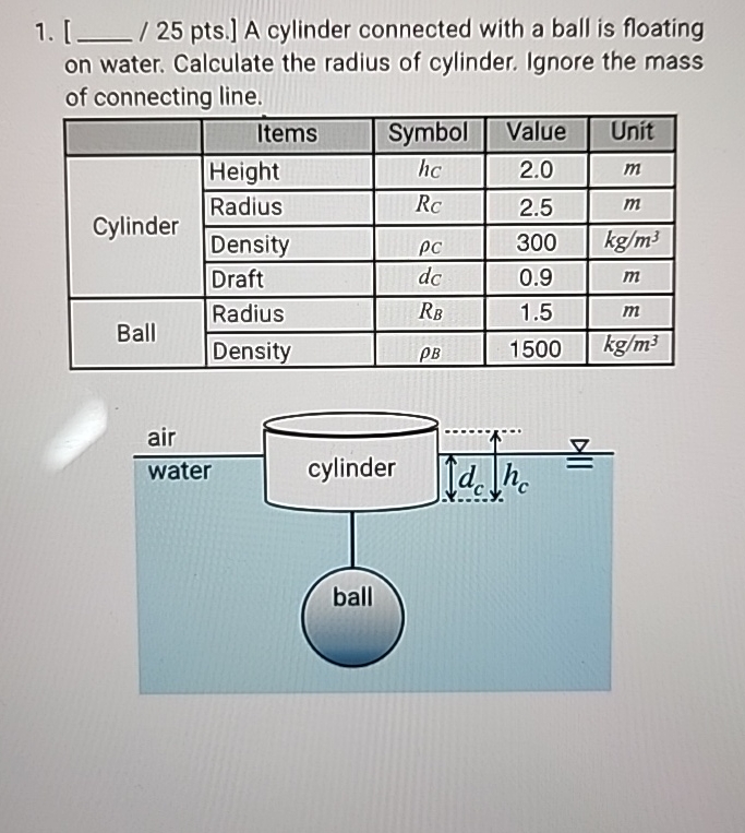 [ 2 5 pts . ] A cylinder connected with a ball is