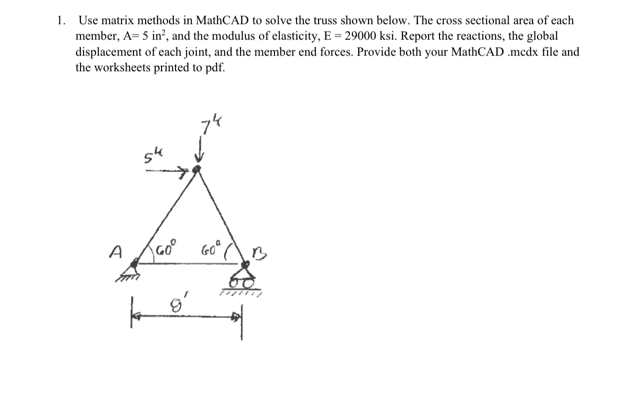 Use matrix methods in MathCAD to solve the truss