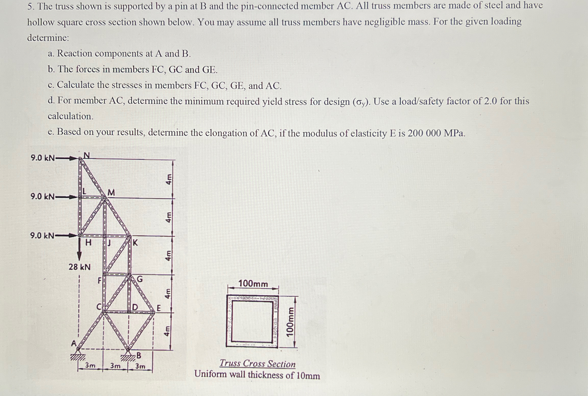 The truss shown is supported by a pin at B and