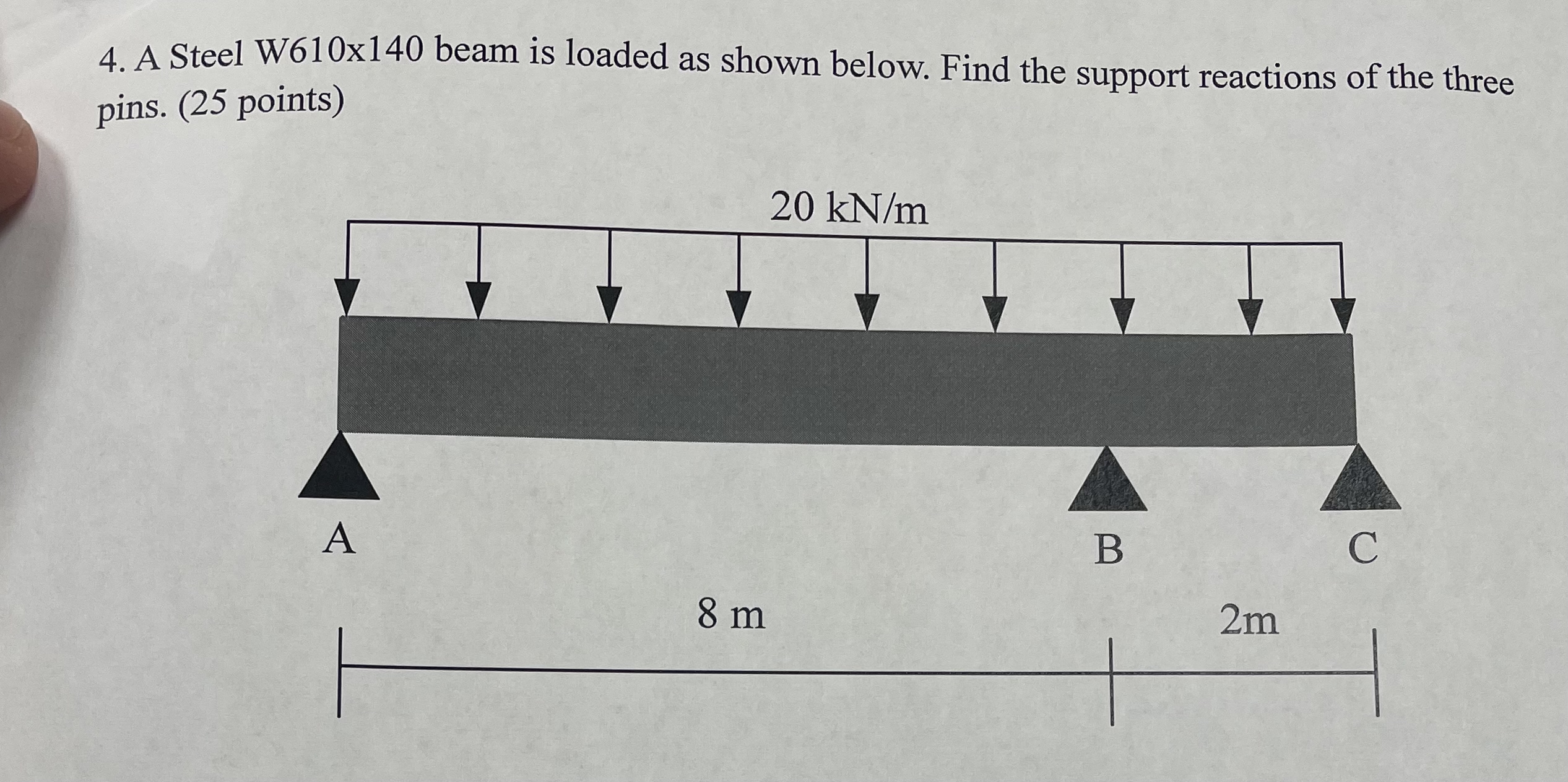 A Steel W 6 1 0 x 1 4 0 beam is loaded as shown