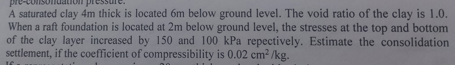 A saturated clay 4 m thick is located 6 m below