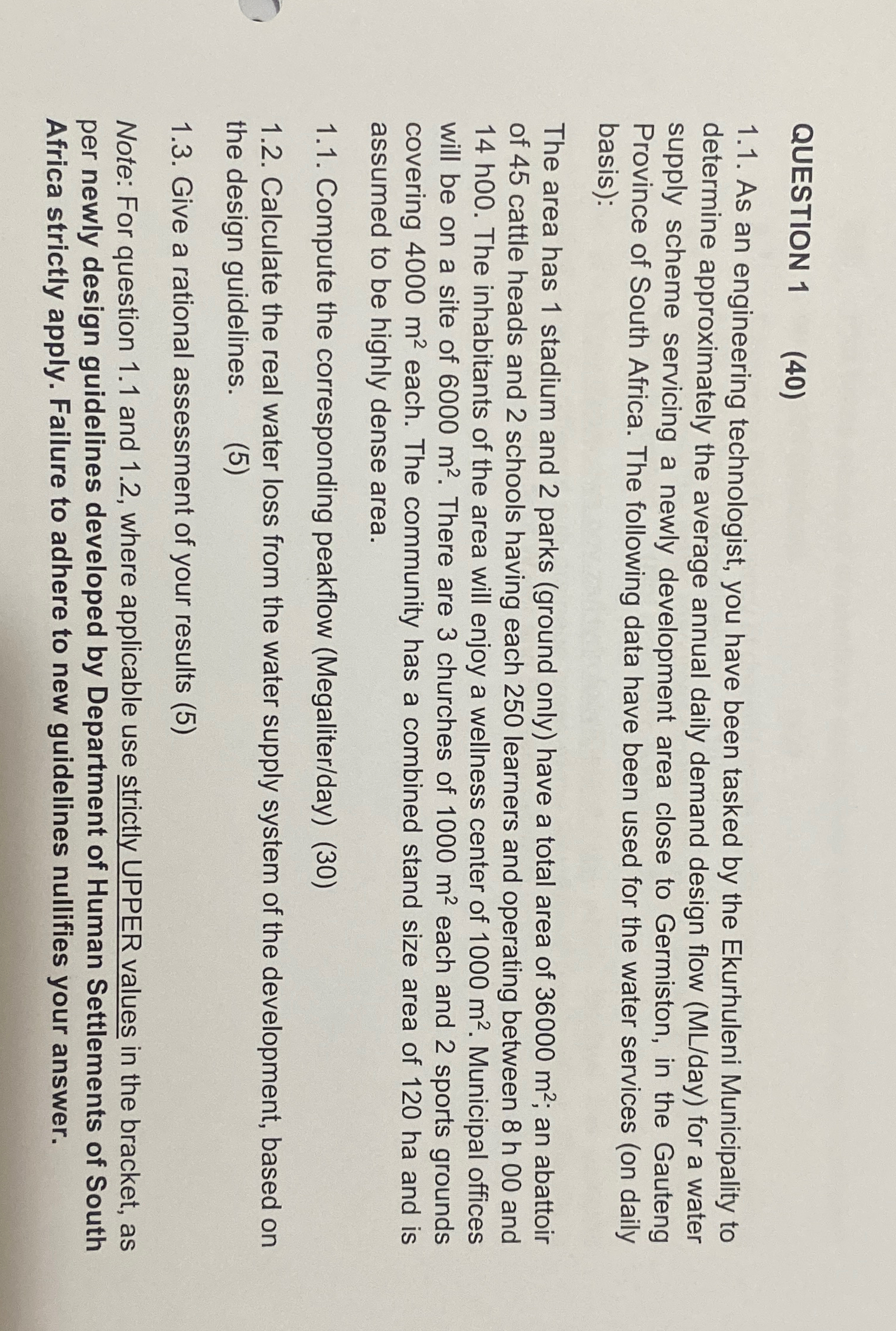 QUESTION 1 1 . 1 . As an engineering