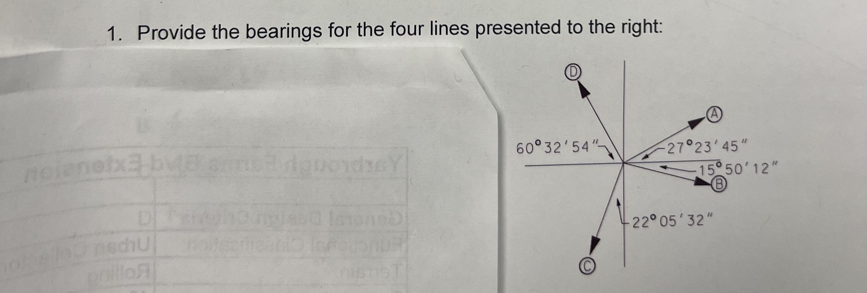 Provide the bearings for the four lines presented