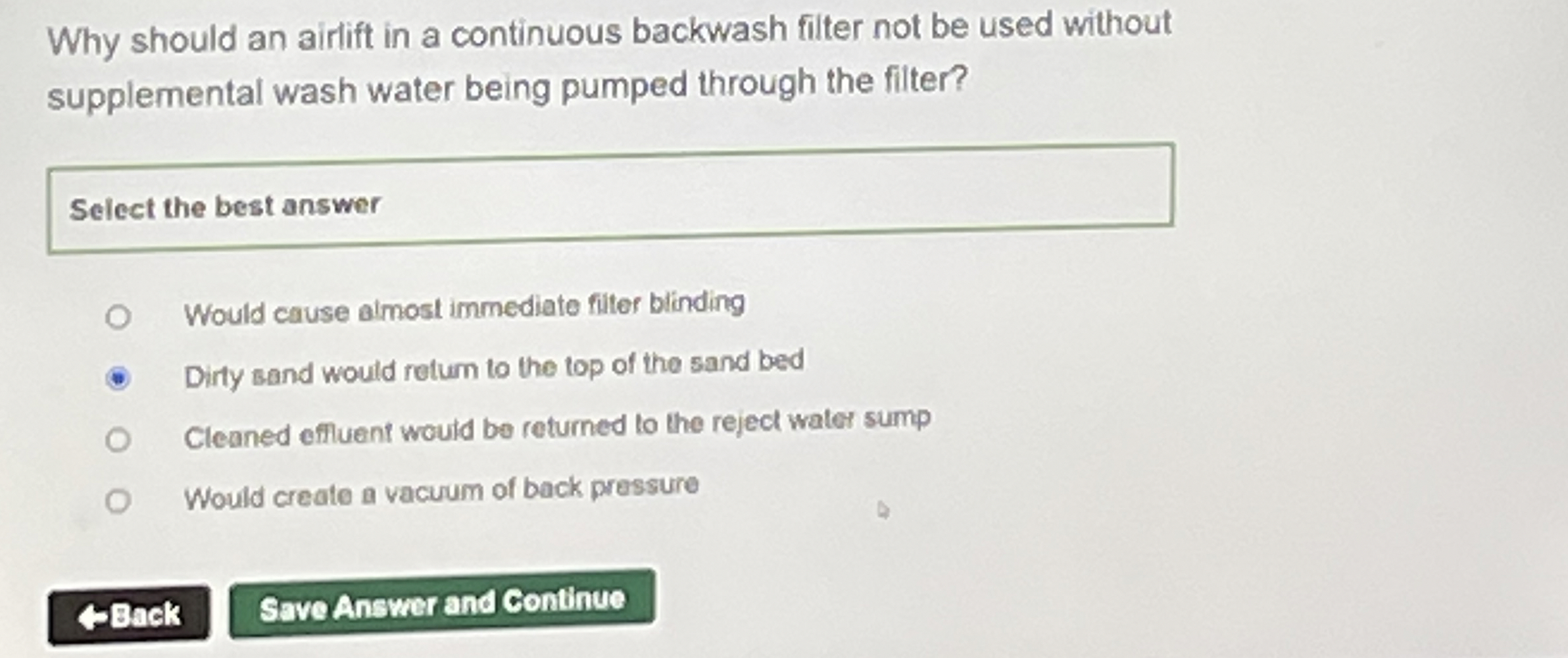 Why should an airlift in a continuous backwash