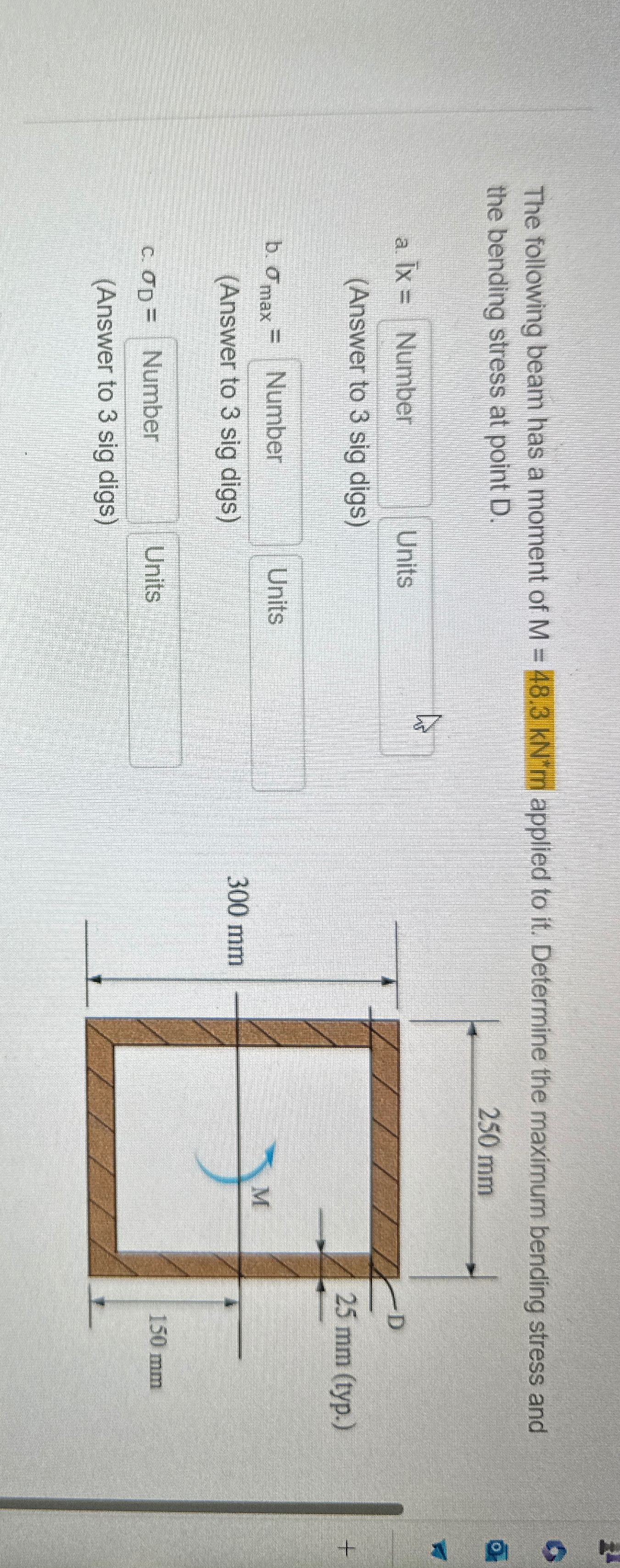 The following beam has a moment of M = 4 8 . 3 k